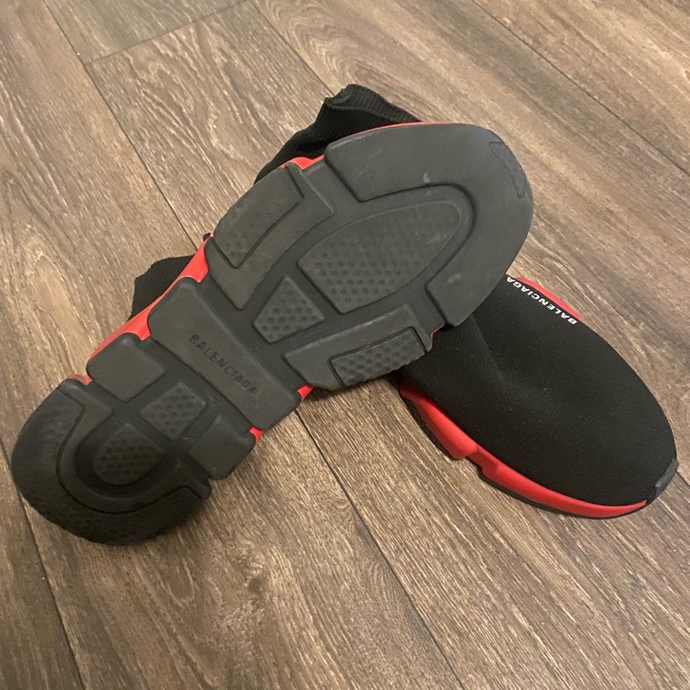 Balenciaga Men's Black and Red Sneakers